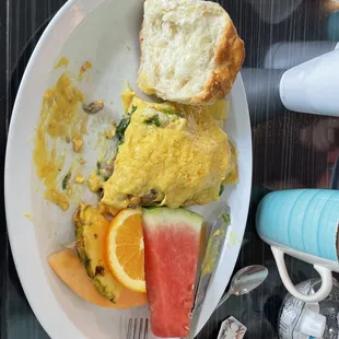 Great omelette and biscuit