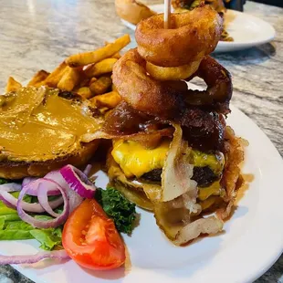 a burger and fries