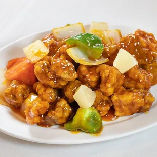 a plate of chinese food