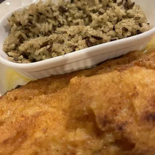 Delicious pan fried walleye with wild rice! Yum!