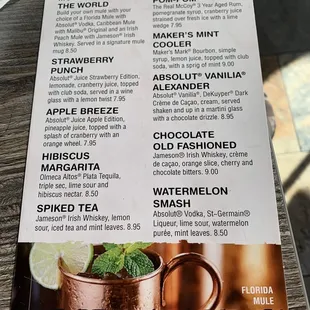 Bar menu
