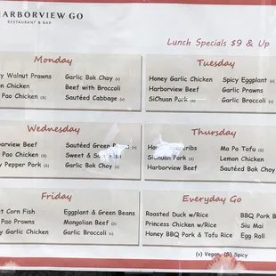 Weekly menu as of 4/26/2019