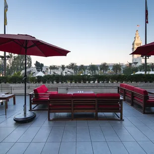 Private patio with stunning views of San Francisco bay, the famed Ferry Building, and Bay Bridge.