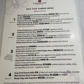 6 Saturday/Sunday Pre-Fixe Menu
