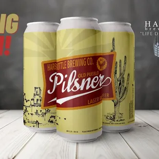three cans of pilsner