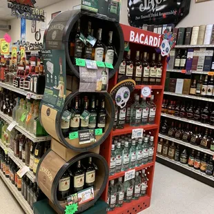 a display of liquors in a store