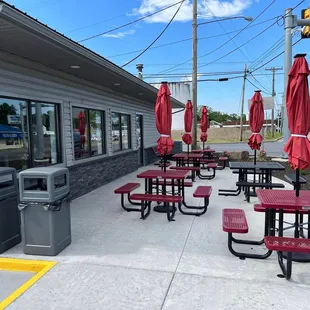 tables and umbrellas
