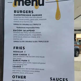 a menu for a burger restaurant