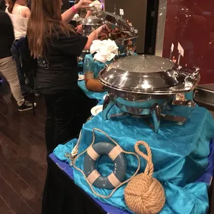 side served buffet style. plenty of accommodating servers the whole night of the concert.