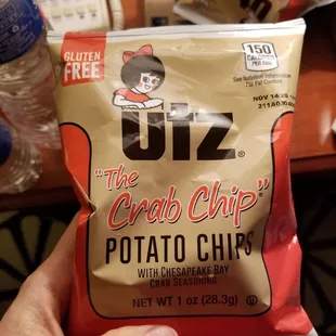 a hand holding a bag of chips