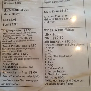 a menu for a restaurant