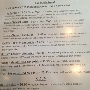 a menu for a sandwich sandwich