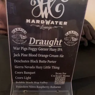 Draft beer menu