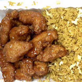 BBQ chicken tenders with plain egg fried rice