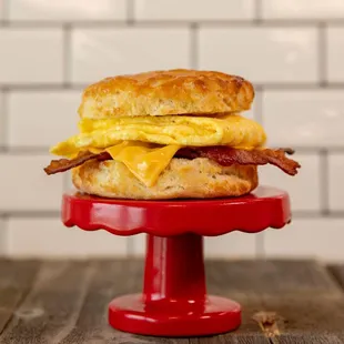 a bacon and egg biscuit sandwich