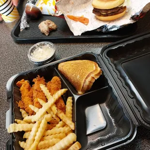 Chicken strip platter. Burger combo.