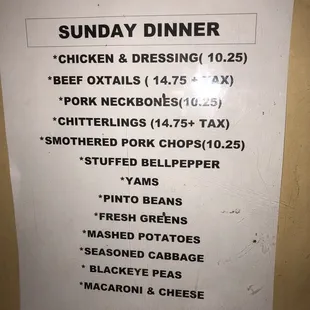 Sunday Dinner Specials