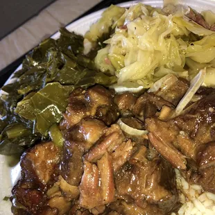 Beef Oxtails with Cabbage and Greens