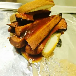 Smoked sausage sandwich