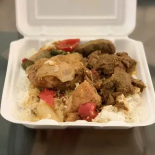 a takeout box of food