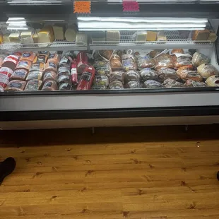 Variety of salami, bologna, pickle loaf, olive loaf, smoked ham, mesquite turkey, beef and a variety of cheeses
