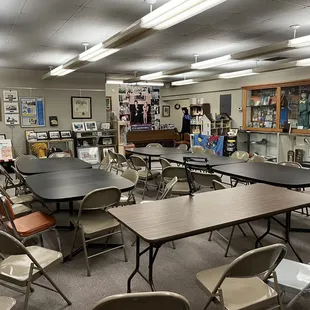 Upstairs meeting room with sports, scouting and movie displays