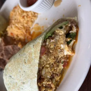 Breakfast burrito with rice and beans