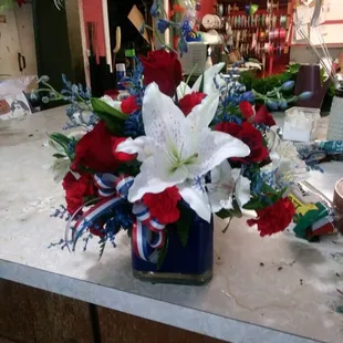 This is what they put together first but it was missing the American Flag. But they got one for me specially. See the other photo.