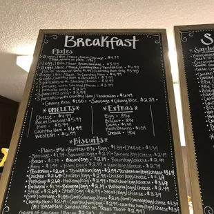 a menu for breakfast