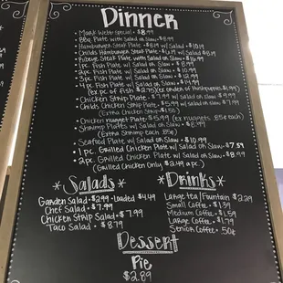 a menu for dinner