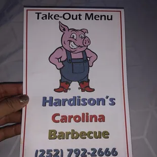 Takeout menu with cute pig