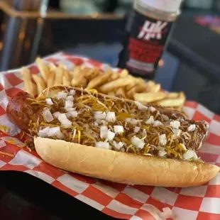 a chili dog and french fries