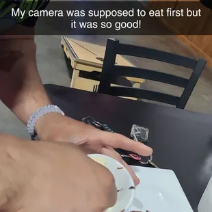 He beat me to the brownie and homemade ice cream lol