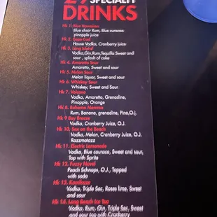 Drink menu