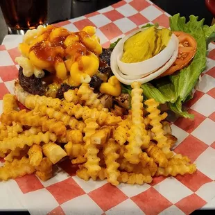 Mack Brown burger &amp; fries. Mondo size portion!!
