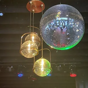 a disco ball hanging from the ceiling