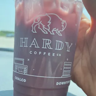 Iced blackberry earl grey tea with oatmilk