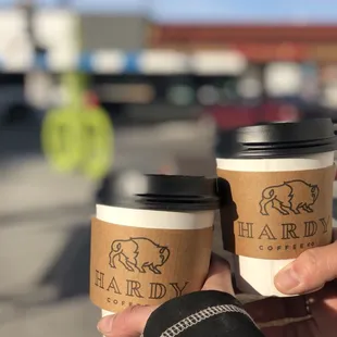 Two warm delicious drinks while we sit outside on this sunny day.