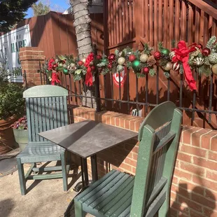 a table and two chairs