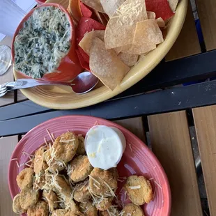 Fried Pickle Chips Spinach &amp; Artichoke Dip