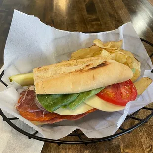 Italian Sub with pickle and chips