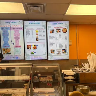 menus on a large screen in a restaurant