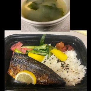 Saba Japanese breakfast and comes with miso soup. Delicious. The grilled Salmon was sold out. .