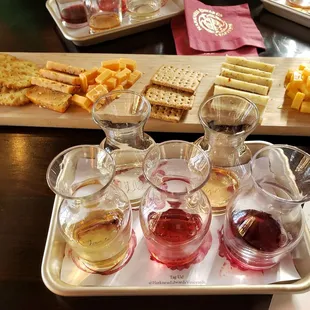 Cheese tray with wine samples.  The cheese tray is definitely a must!