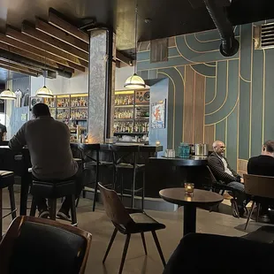Indoor seating along the back wall