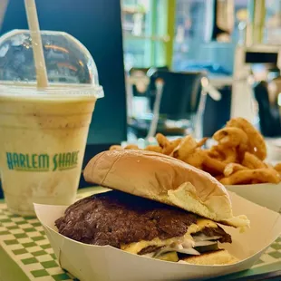 Harlem Classic w/ Beef with Curly Fries W/Chipotle Mayo + Vanilla Shake