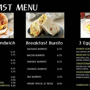 menu, burritos and wraps