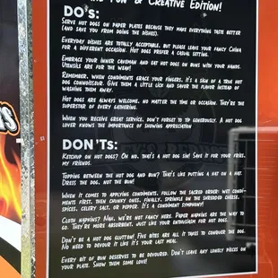 This is a list of dos and don'ts.