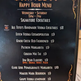 Happy hour is only at the bar 5-7pm, Wednesday - Saturday
