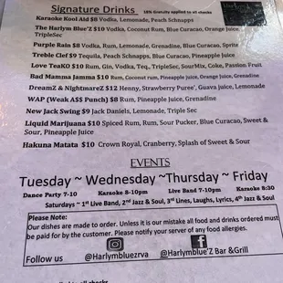 Drink menu